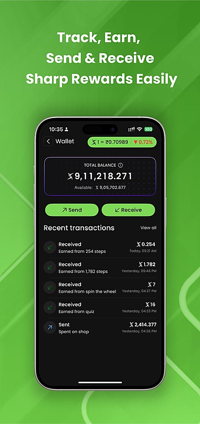 Sharp Rewards — transactions and points history screen
